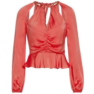 Veronica Beard Elegant Coral Blouse with Chain Detail